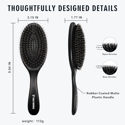 EAGLE FORTRESS Boar Bristle Hair Brush for Fine Hair & Extensions, Black - Image 4
