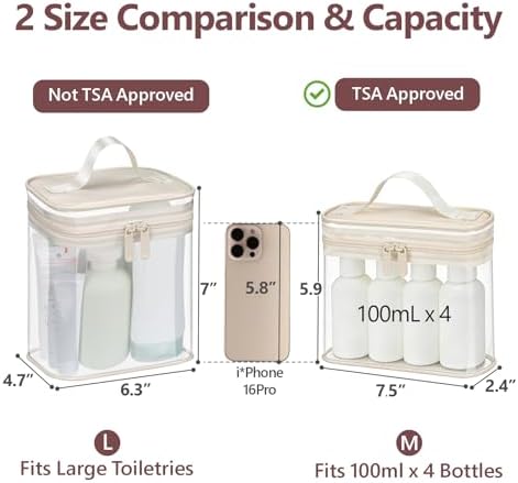 PACKISM Clear Makeup Bag for Travel - TSA Approved Toiletry Bag, 2 Beige - Image 3