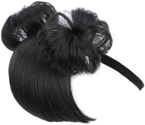 Doll Wig Baby Wig, Natrual Black Baby Wigs for Girls Infant, Girl Headbands with Bangs, High Temperature Silk Bangs Headband with Head Buckle - Image 5