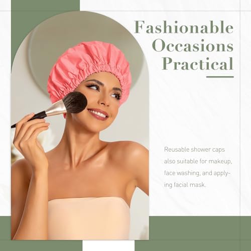 Edoneery Shower Caps for Women Reusable Waterproof, Shower Hair Cap - Image 2