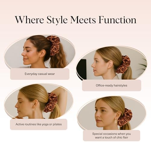 Kitsch Ruffle Satin Scrunchies For Women - Gentle Hair Tie - Camel, 1pc - Image 6