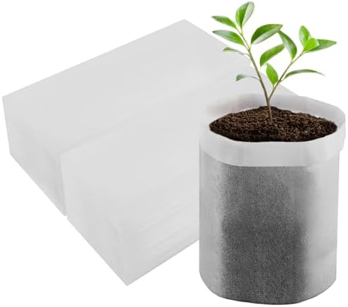 100PCS White Plant Nursery Bags Large, 7.8x10 inches Non-Woven Fabric Seedling Grow Bag, Seed Starting Pots Pouches for Planting Seedling Cutting Clones by ENPOINT