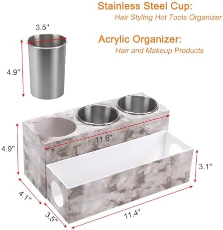 GFWARE Hot Hair Styling Tool Organizer with 3 Stainless Steel Cups, Marble - Image 7