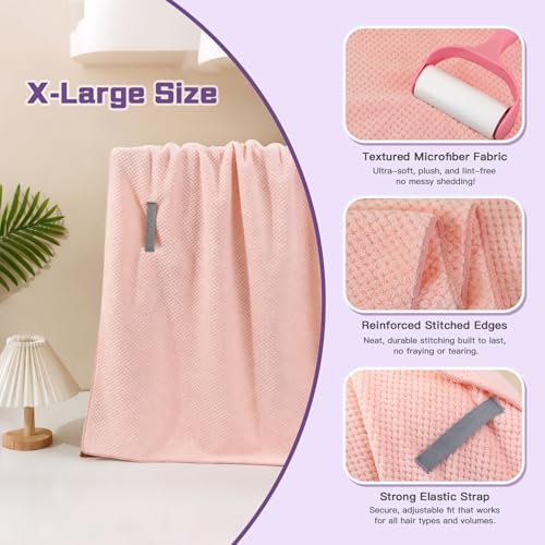 MAGO FAMILY MAGIC Microfiber Hair Towel Wrap 1 Pack, 42" x 27" Super Absorbent Hair Turbans with Elastic Band, Anti-Frizz Quick Dry Hair Drying Towel for Women Long, Thick, Curly Hair Care (Blue) - Image 5