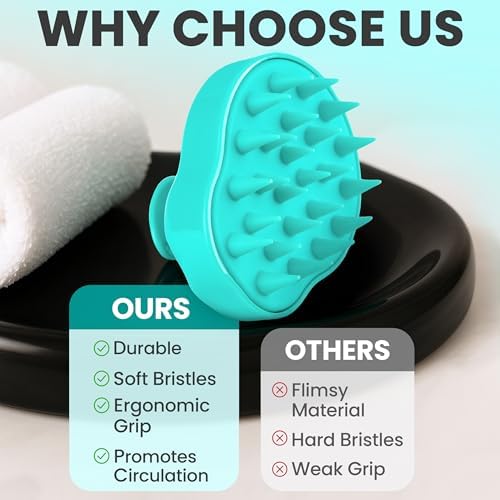 RELAXXO Scalp Massager Hair Growth – Exfoliator & Hair Scrubber for Scalp, Soft Bristles for Dandruff & Soothing Comfort, Shampoo Brush, Wet & Dry Use, Green - Image 6