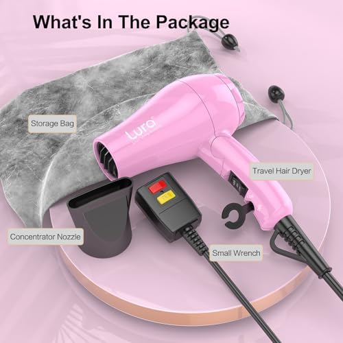 Foldable Travel Hair Dreyr Mini:Dual Voltage Small Lightweight Blow Dryer for International Travel,1200w Compact Pink Hairdryer with Concentrator and Travel Bag(Hot Pink) - Image 5