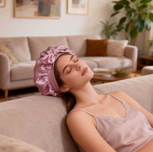 Womens Hair Bonnets Satin Bonnet for Sleeping Silk Bonnets Curly Hairs Braids Silky Sleep Caps with Long Soft Tie Band - Image 5