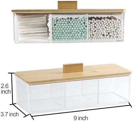 ZEXALOR Clear Bathroom Dresser Organizer - Cotton Ball Swab Holder with 3 Divided Compartments&Lid, Waterproof Transparent Small Plastic Storage Containers, Vanity Makeup Organization - Image 5