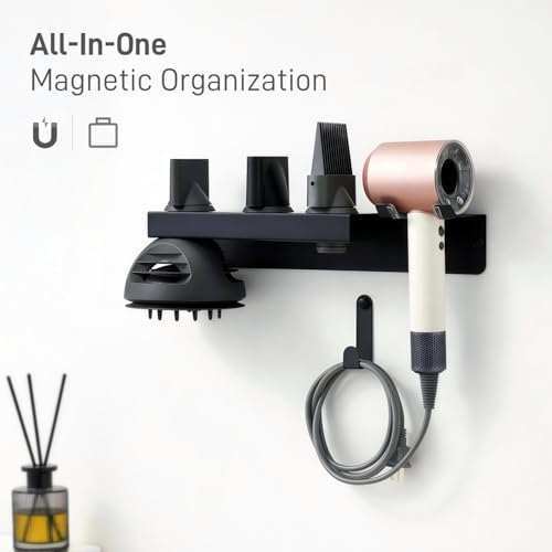 Dyson Hair Dryer Holder, Dyson Hair Dryer Wall Mount with Magnetic Attachment Storage, Dyson Blow Dryer Holder SUS304 Stainless Steel with Cable Management for Bathroom Salon PTALSEAW - Image 2