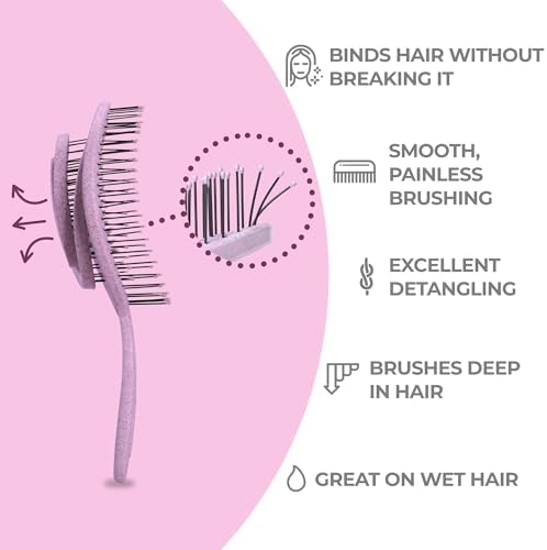 Ninabella Detangler Brush - No Tangle Hair Brush for Women, Fine, Thick and Long Hair - Hairbrush for Wet and Dry Hair, Gentle on the Scalp - Pink - Image 2
