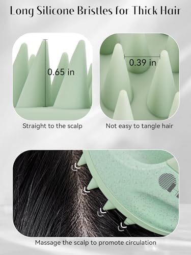 HEETA Scalp Massager with Soft Silicone Bristles for Hair Growth, Dandruff Removal, and Scalp Relaxation - Shampoo Brush for Wet or Dry Hair (Green & Purple) - Image 4