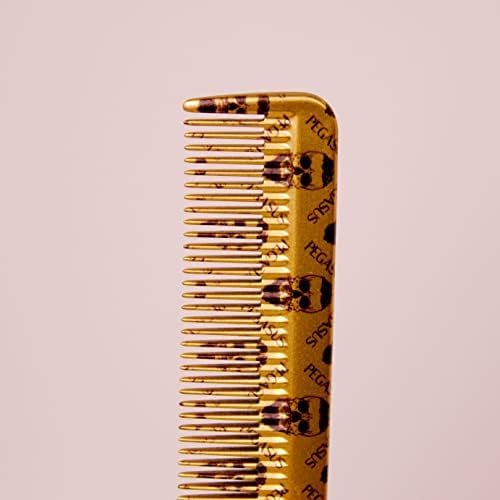Pegasus Skulleto 210, 8in Hard Rubber Cutting Comb, Handmade, Seamless, Smooth Edges, Anti Static, Heat and Chemically Resistant, Wet Hair, Everyday Grooming Comb | Peines de goma dura - Gold - Image 3