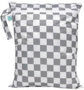 Bumkins Waterproof Wet Dry Bag for Baby, Travel, Swim Suit, Cloth Diapers, Pump Parts, Pool, Beach, Gym Clothes, Toiletry, Hook to Stroller, Daycare, Zipper Reusable Wetdry Packing Pouch, Gray Check by Bumkins