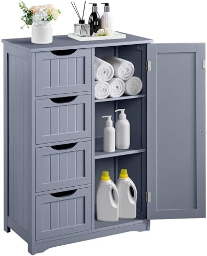 Yaheetech Small Bathroom Storage Cabinet with 4 Drawers & Door, Gray by Yaheetech