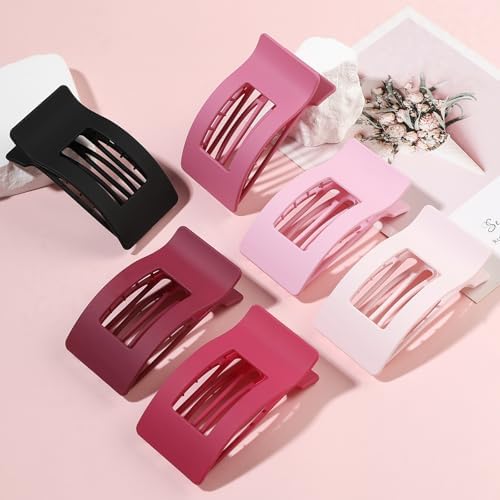 French Flat Hair Clips for Women 6pcs Hair Claw Clips for Thick or Thin Hair Matte Claw Clips for Girls Barrettes Non-Slip Strong Hold Hair Accessories for Women (Pink Purle) - Image 2