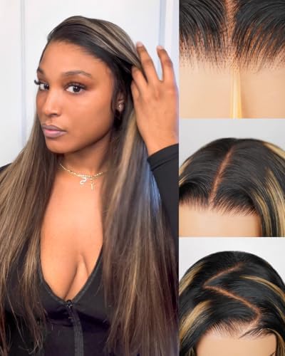 6x5 Glueless Highlight Balayage Straight Wig 30 Inch #1b/27 by Megalookhair