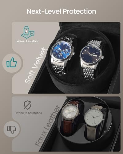 SONGMICS Automatic Double Watch Winder Box, Quiet Motor, LED Light, Lock - Image 6