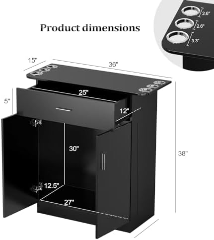 OmySalon Salon Station Barber Storage Cabinet, Free Standing Beauty Hair Stations, Beauty Salon Spa Equipment Hair Styling Utility Unit with 1 Drawers, 1 Storage Cabinet, 6 Hair Dryer Holders, Black - Image 2