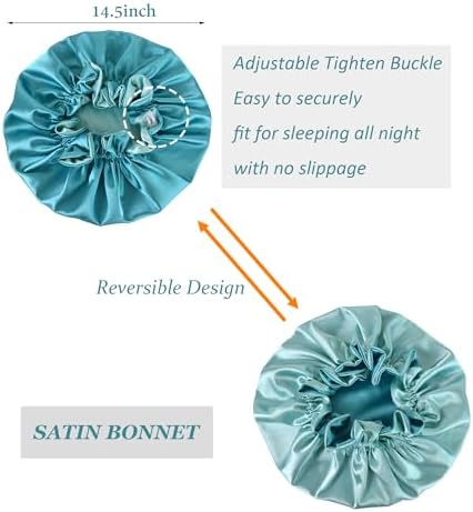 Silk Bonnet for Sleeping Satin Bonnets Double Layer Reversible Hair Cap Bonnet for Women Long Curly Braid Hair (ScubaBlue) - Image 2