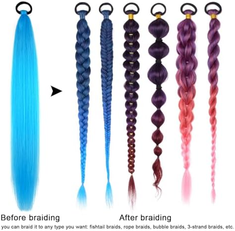 Rave Hair Extensions 2 Pack Sky Blue Braid Ponytail Extension for Women - Image 4