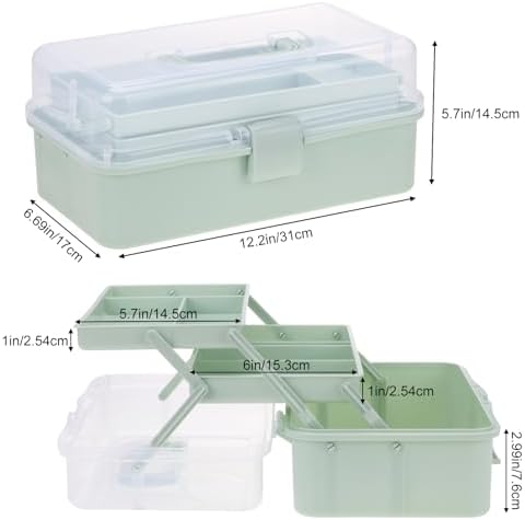 Tackle Box, 3-Layer Craft Sewing Medicine Hair Tool Organizer Haze Green - Image 2