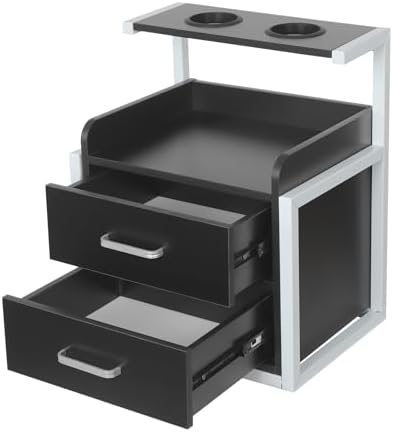 Bepritm Suspended Salon Station, Wall Mounted Salon Cabinet with 2 Drawers & Hair Dryer Stand, Wall Mounted Salon Storage Cabinet for Hair Salon, Bathroom, Bedroom (Black+Silver) by Unknown