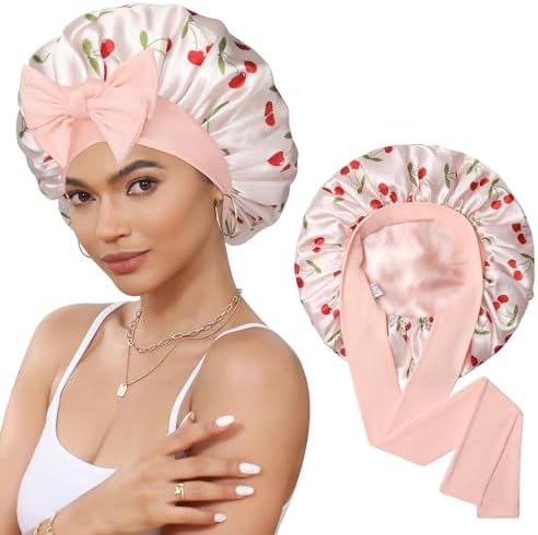 CHLINS Double Layer Satin Bonnet for Sleeping, Hair Bonnet for Curly Hair by CHLINS