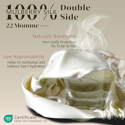 ZIMASILK 22 Momme 100% Pure Silk Bonnet for Sleeping, Ivory-Fruit Line Art - Image 2