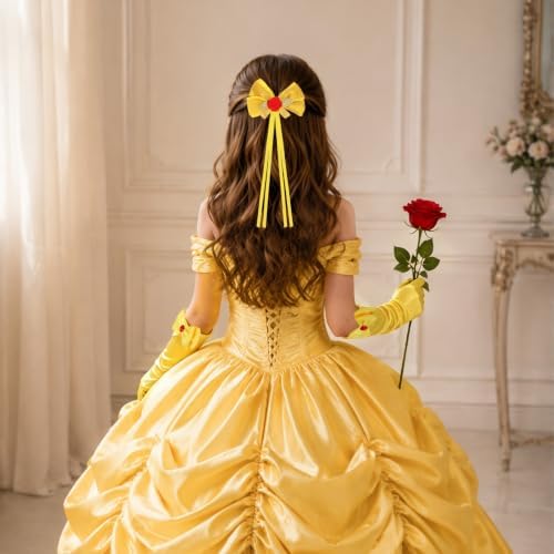 Princess Costume Accessories Crown Rose Hair Bow Yellow Gloves Kit - Image 6