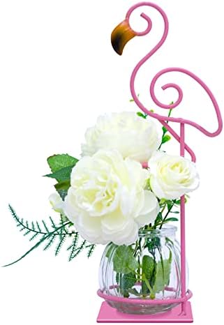 Tabletop Pink Flamingo Planter Propagation Station, Glass Vase Metal Stand by Joyathome