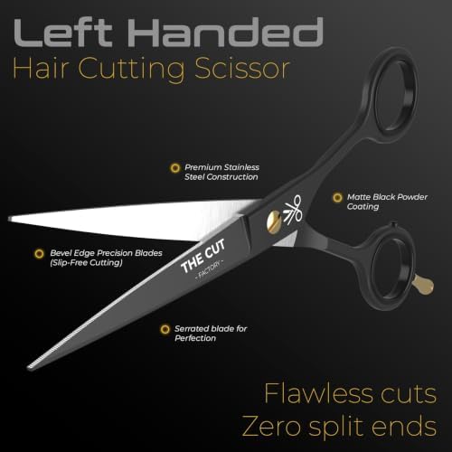 Left Handed Barber Scissors Professional 6 Inch - Serrated Edge Hair Cutting Shears for Lefties, Japanese Stainless Steel Salon Scissors for Men & Women, Includes Premium Leather Pouch & Gift Box - Image 2