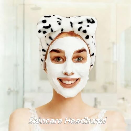 7 Pcs Spa Set, Facial Headband and Wristband Set, Skincare Accessories, College Style Girl Idea Gifts, Hair Accessories for Women and Girls（ Black White Leopard Print ） - Image 3