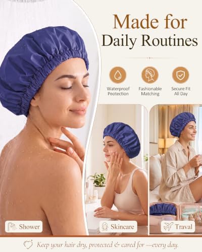 Edoneery Shower Caps for Women Reusable Waterproof, Shower Hair Cap - Image 4