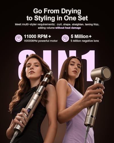 Tqcir 8 in 1 Hot Air Styler, Powerful Hair Dryer Brush with AutoWrap Curler - Image 2