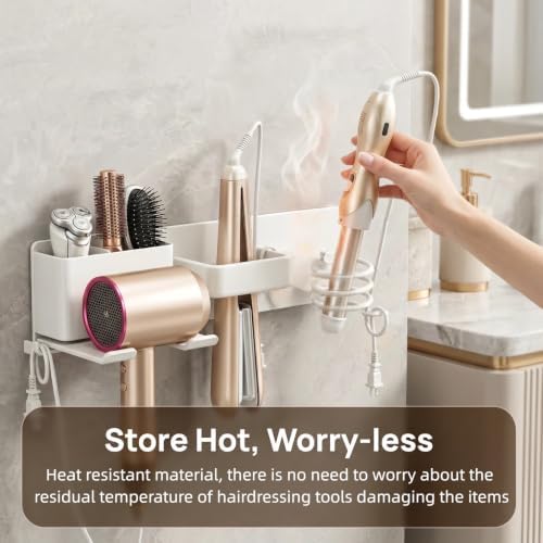 4-in-1 Hair Tool Organizer, Wall Mount Hair Dryer Holder, White - Image 6