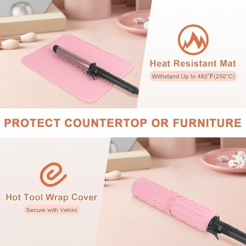 15.7" Oversize Heat Resistant Silicone Mat for Styling Tools: Curling Iron, Flat Iron, Hair Straightener - Portable Hair Styling Pad Cover Pink - Image 2