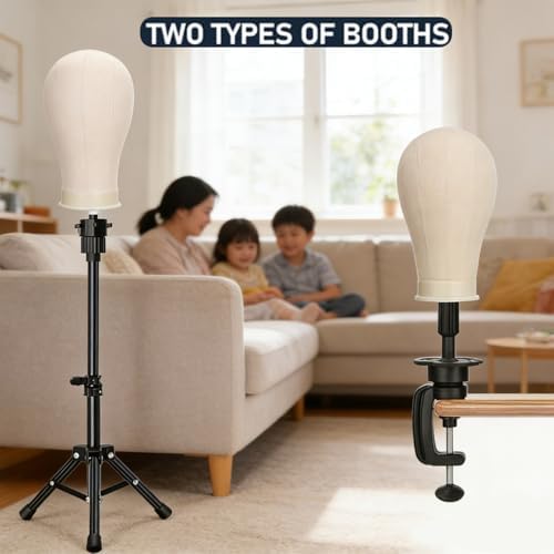 Wig Head Mannequin Head for Wigs, Wig Stand with Head for Hair Styling Practice Display Wigs Making Tripod Stand with T Pins Set (22 inch) - Image 2