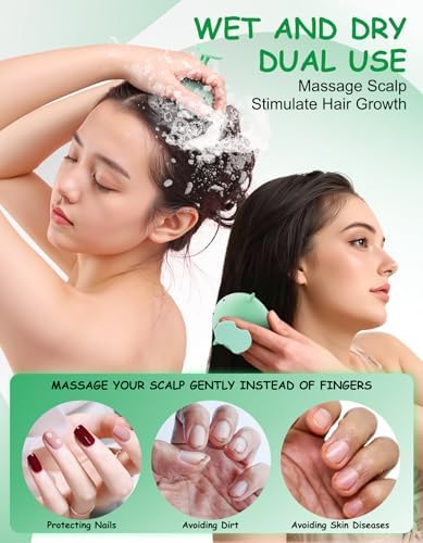 Scalp Scrubber Shampoo Brush, Wet & Dry Silicone Scalp Massager Brush Green - Image 3