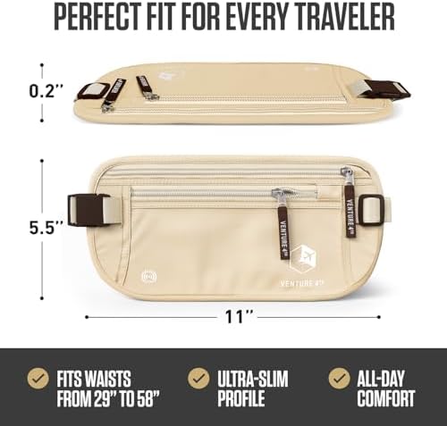 VENTURE 4TH Travel Money Belt, RFID Blocking Passport Holder - Beige - Image 3