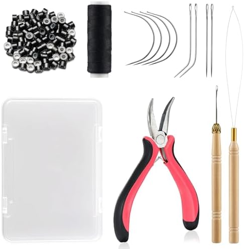 VCAY Hair Extension Tools Kit,200 Beads,Plier,Threader,Hook,Needles,Thread by Unknown