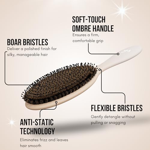 SimplyHair Ultimate Hair Extension Brush & Detangler Anti-Static, Dual Bristle Design, Soft Boar Bristle, Great for All Hair Types & Extensions - Biege Ombre Brush Ideal for Adults & Kids - Image 3