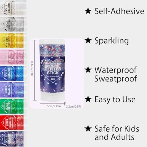 Mysense Patriotic Red White and Blue Body Glitter Stick,4th of July Accessories,Sparkling Face Hair Glitter for 4th of July Outfits Women Kids,American Flag Makeup for Independence Day 250 Anniversary - Image 3