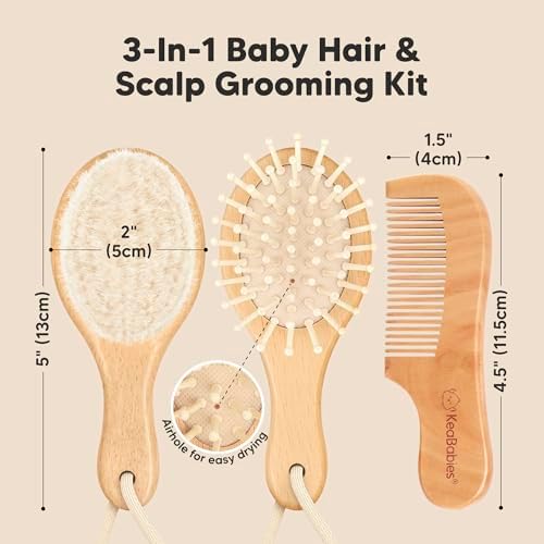 Wooden Baby Hair Brush Set for Newborns, Toddler Comb (Walnut, Petite) - Image 2