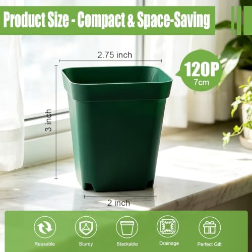2.75 Inch Square Nursery Pots with Drainage Holes for Plants, 120 Pack - Image 2