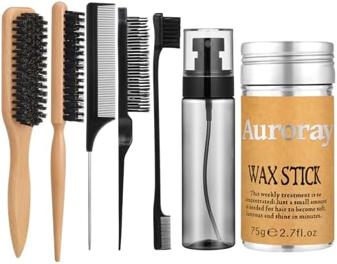 Boar Bristle Hair Brush, Slick Back Hair Brush, Hair Wax Stick and Spray Bottle for Women Men Sectioning Smoothing Parting Flyaways Hairs by auroray