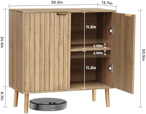 Vrullu Fluted Storage Cabinet, Freestanding Buffet Cabinet with Adjustable Shelf, Wood Sideboard, Multifunctional Accent Storage for Living Room, Hallway, Entryway, Dining Room (4, Oak) - Image 2