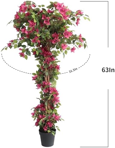 Damomo 5 Feet Artificial Bougainvillea Tree with Flowers in Plastic Pot Faux Blooming Tree for Decor Indoor or Outdoor Home Office, 1 PCS(63 inch) - Image 2