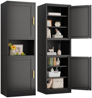 67" Tall Narrow Bathroom Storage Cabinet, Metal Pantry Cabinet, Black by pozdeg