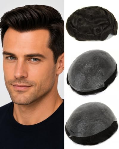0.03mm Ultra-Thin Skin Toupee Hair for Men, #1B Natural Black by TOPUNIQUE