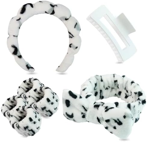 7 Pcs Spa Set, Facial Headband and Wristband Set, Skincare Accessories, College Style Girl Idea Gifts, Hair Accessories for Women and Girls（ Black White Leopard Print ） by Unknown